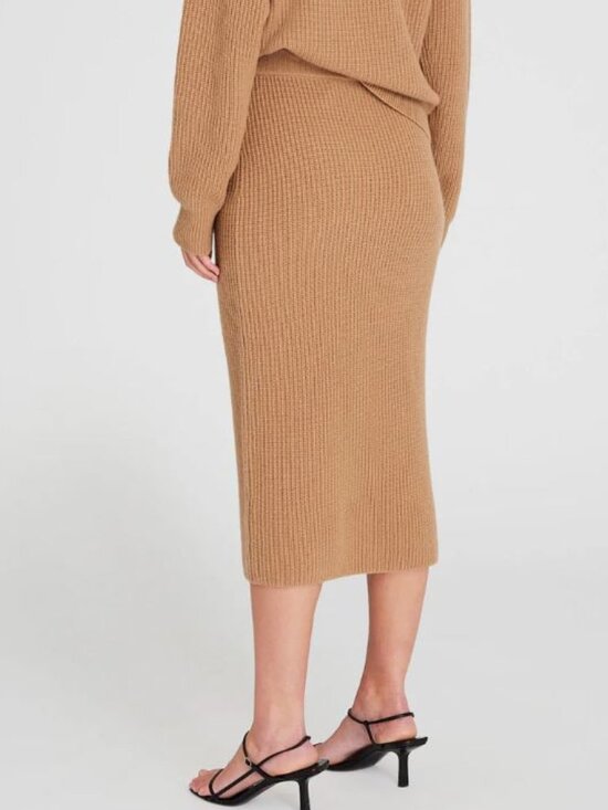 CLUB MONACO Cashmere Ribbed Midi Skirt, camel, sz L - Picture 2 of 8